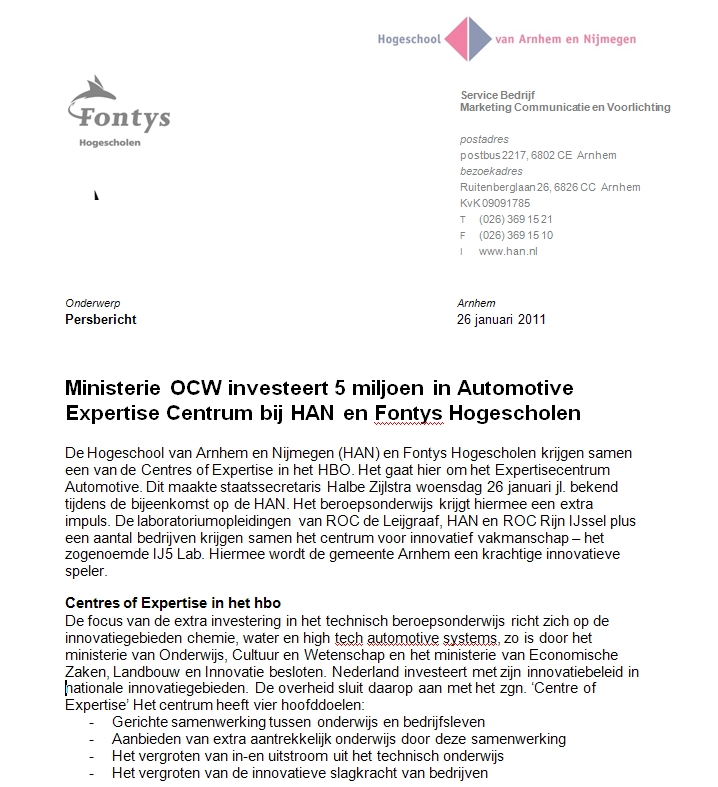 Automotive Expertise Centrum bij HAN en Fontys Hogescholen