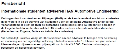 Internationale studenten adviseren HAN Automotive Engineering