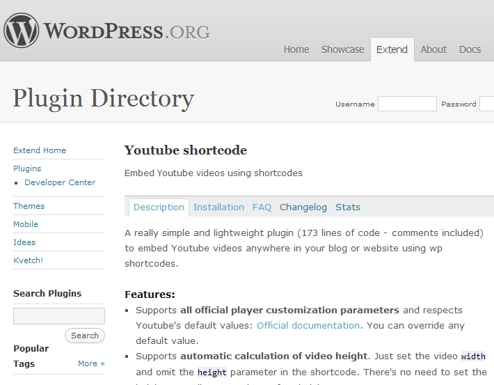WordPress YouTube Shortcode plugin