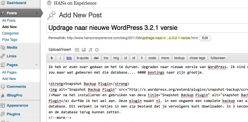 Upgrade naar nieuwe WordPress 3.2.1 versie