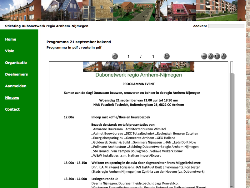 Programma Dubonetwerk Event: Samen aan de slag! Duurzaam bouwen, renoveren en beheer in de regio Arnhem-Nijmegen