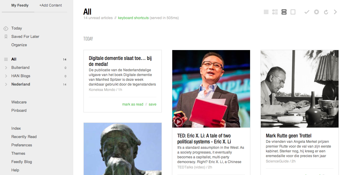 Dus……Feedly voor mijn RSS feeds